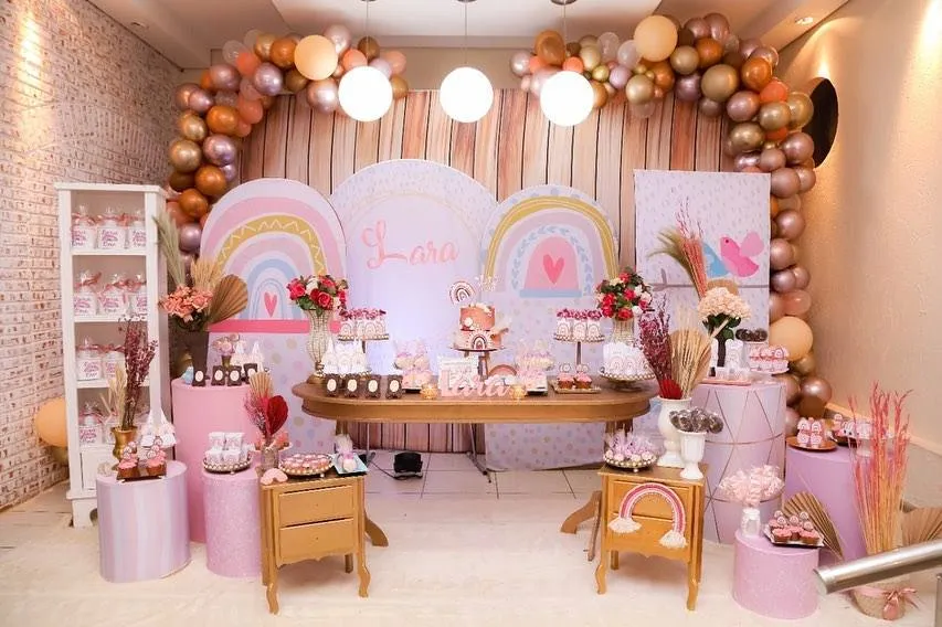 Decoração Boho · Boho Arco-Íris Rosa · Buffet Family
